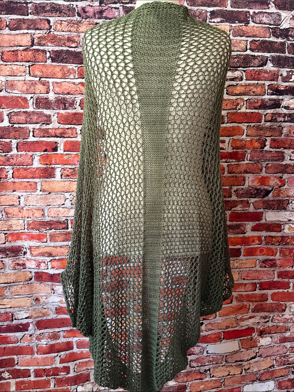 Francesca's Olive Open Weave Sweater Cardigan Shawl Slouchy Arm One Size - Picture 5 of 9